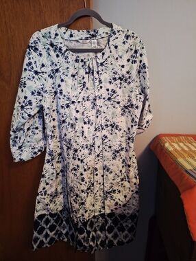 Kaktus NWT Navy And White Shibori Print Pleated Midi Dress Size L